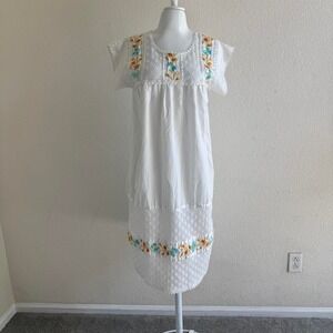 White floral embroidered Mexican style dress